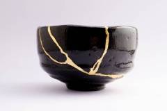 Kintsugi black raku bowl